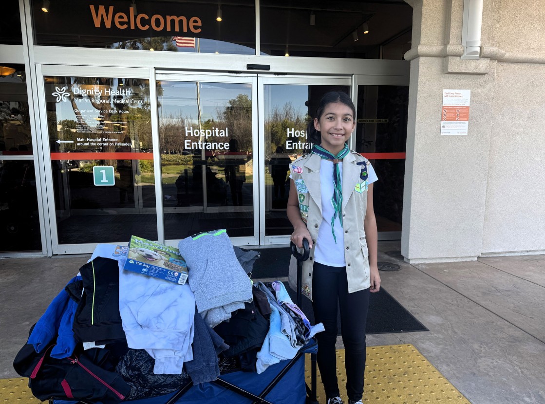 Local Girl's Generosity Continues with Donations to Marian Regional Medical Center’s Pediatric Closet Janeth Ruiz donates items she collects from her school's lost and found to the Pediatric Closet at Marian Regional Medical Center on Thursday.
